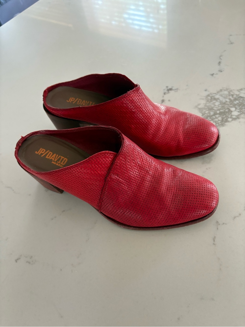 Red Perforated Leather Italian Made Mule Clogs Size 40